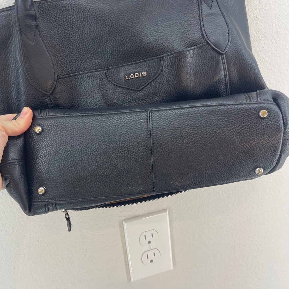 LODIS Siera Pebbled Leather Tote Bag Black Handbag Purse Womens Medium Large - Picture 5 of 14